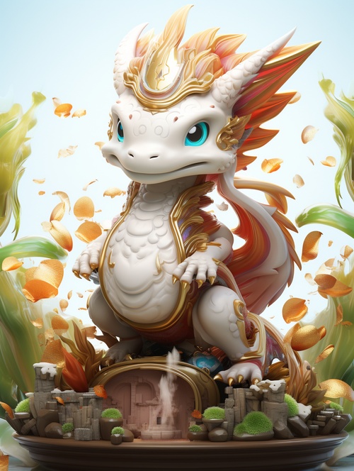 pixiv artwork, exquisite (realistic style),isometric, Chinese mythology, Anthropomorphic Chinese cute dragon, roaring, cartoon IP, volumetric lighting, pure white background, advanced color system, octane rendering, surrealism, 3D, Behance, Pinterest, trendy blind box toys ar 3:4 v 6