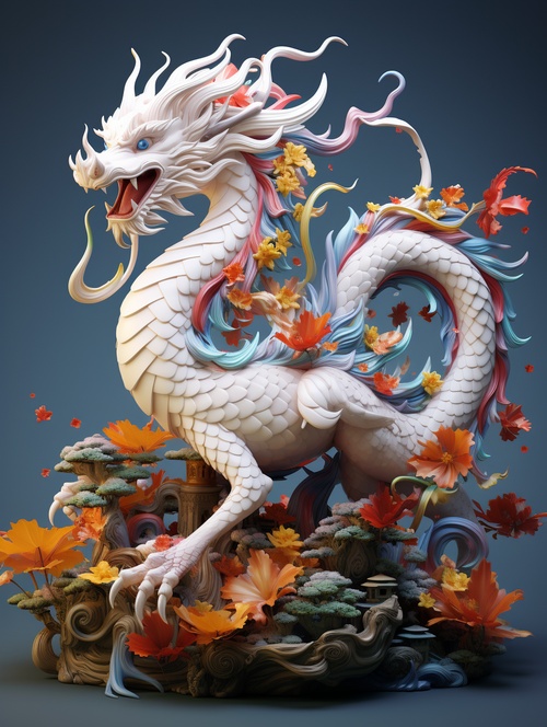 pixiv artwork, exquisite (realistic style),isometric, Chinese mythology, Anthropomorphic Chinese cute dragon, roaring, cartoon IP, volumetric lighting, pure white background, advanced color system, octane rendering, surrealism, 3D, Behance, Pinterest, trendy blind box toys ar 3:4 v 6