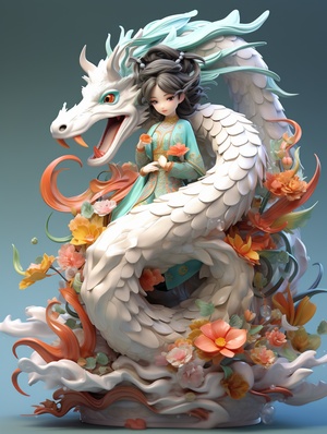 pixiv artwork, exquisite (realistic style),isometric, Chinese mythology, Anthropomorphic Chinese cute dragon, roaring, cartoon IP, volumetric lighting, pure white background, advanced color system, octane rendering, surrealism, 3D, Behance, Pinterest, trendy blind box toys ar 3:4 v 6