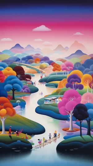 Bob Staake's Painting: Rhythm in Landscape with Darkwhite, Violet, Yellow, and Blue