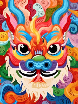 very cute chinese dragon painted by Maud Lewis, Chinese New Year atmosphere，Head close-up, abstract simple lines, illustration, Multi-color, advanced color matching ar 3:4 s 1000 v 6.0