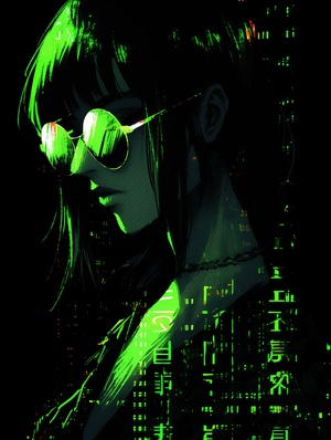 ASCII黑客帝国戴墨镜的女人头像