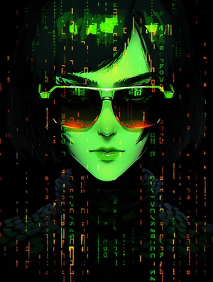 ASCII黑客帝国戴墨镜的女人头像