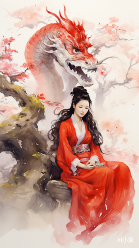 Graceful Chinese Girl with Majestic Golden Dragon