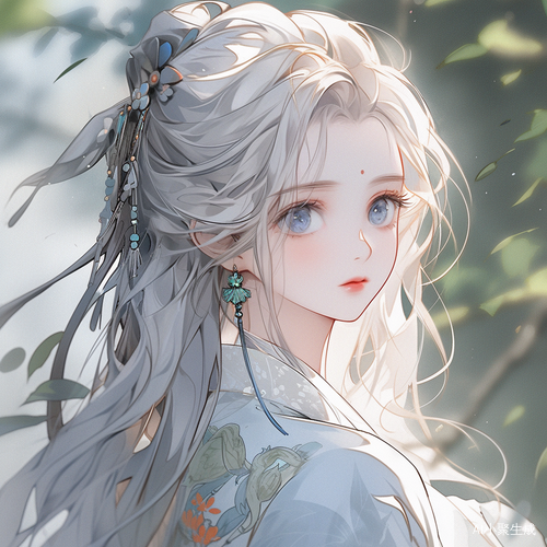 古风少女在繁华街道上手持团扇
