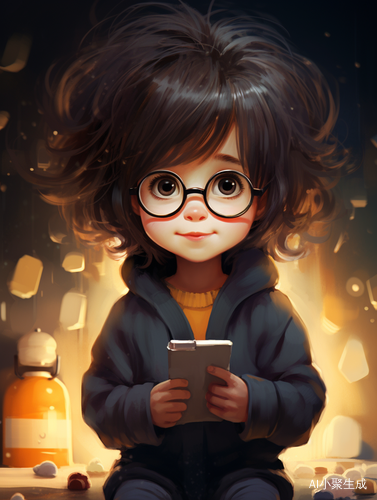 Exaggerated Caricature of a Cute Girl with Glasses and Sweater