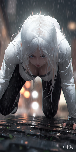 Canon EOS 600D Camera: Seinen Manga Illustration of Woman in Heavy Rain with Ultra Detailed Closeup