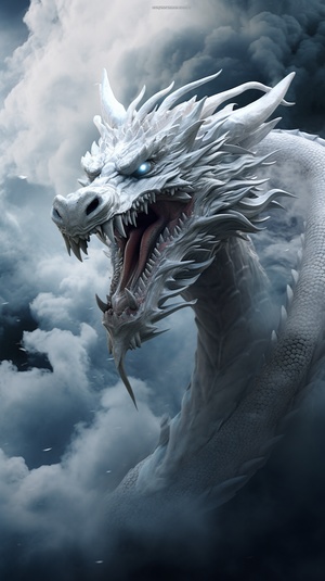 Magnificent White Dragon: A Graceful Glider in Ethereal Mist