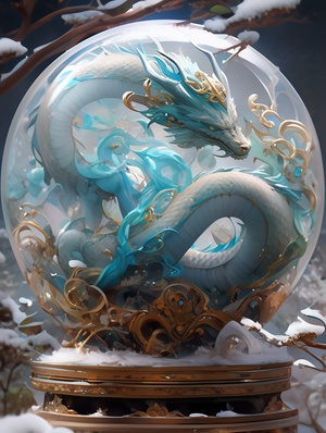 glass art of jade figurine, There is a dragon in the middle of the screen, in the style of hyperrealistic landscapes, gold and azure, traditional chinese landscape, flowing textures, realistic hyper-detail, intricate illustrations, reefwave quality 5 iw 1 quality 5ar 16:9 v6