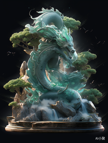 Hyperrealistic Glass Art: Jade Dragon in Gold and Azure