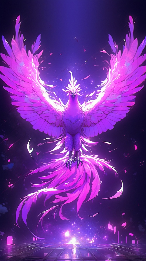 Amethyst Phoenix is a beautiful fantasy creature, which combines the mysterious energy of amethyst and the symbol of the phoenix's rebirth and blessing, with gorgeous feathers and a light pink purple light emitting around the body, a magical girl, and aesthetic artistic conception