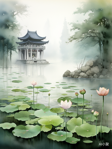 Tranquil Ancient Chinese Temple with Lotus Pond