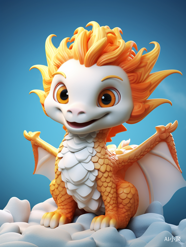 A Detailed 3D Rendering of a Cute Chinese Dragon Flying in the Sky with Realistic Hair