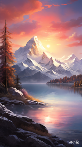 Serene Mountain Landscape with Vibrant Sunset