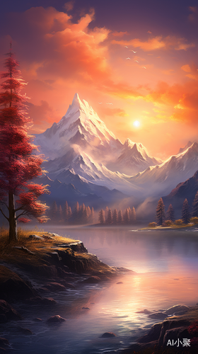 Serene Mountain Landscape with Vibrant Sunset