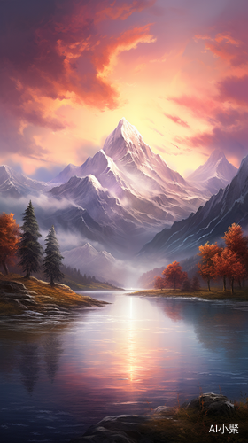 Serene Mountain Landscape with Vibrant Sunset