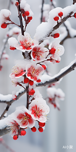 绚丽红梅与雪中童话世界