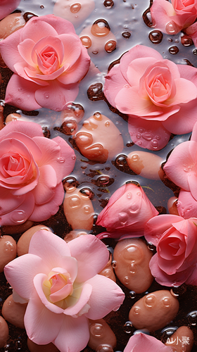 Liquid Roses in Pink Pebble: Realistic Hyper-Detailed Rendering