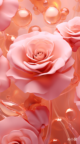 Liquid Roses in Pink Pebble: Realistic Hyper-Detailed Rendering