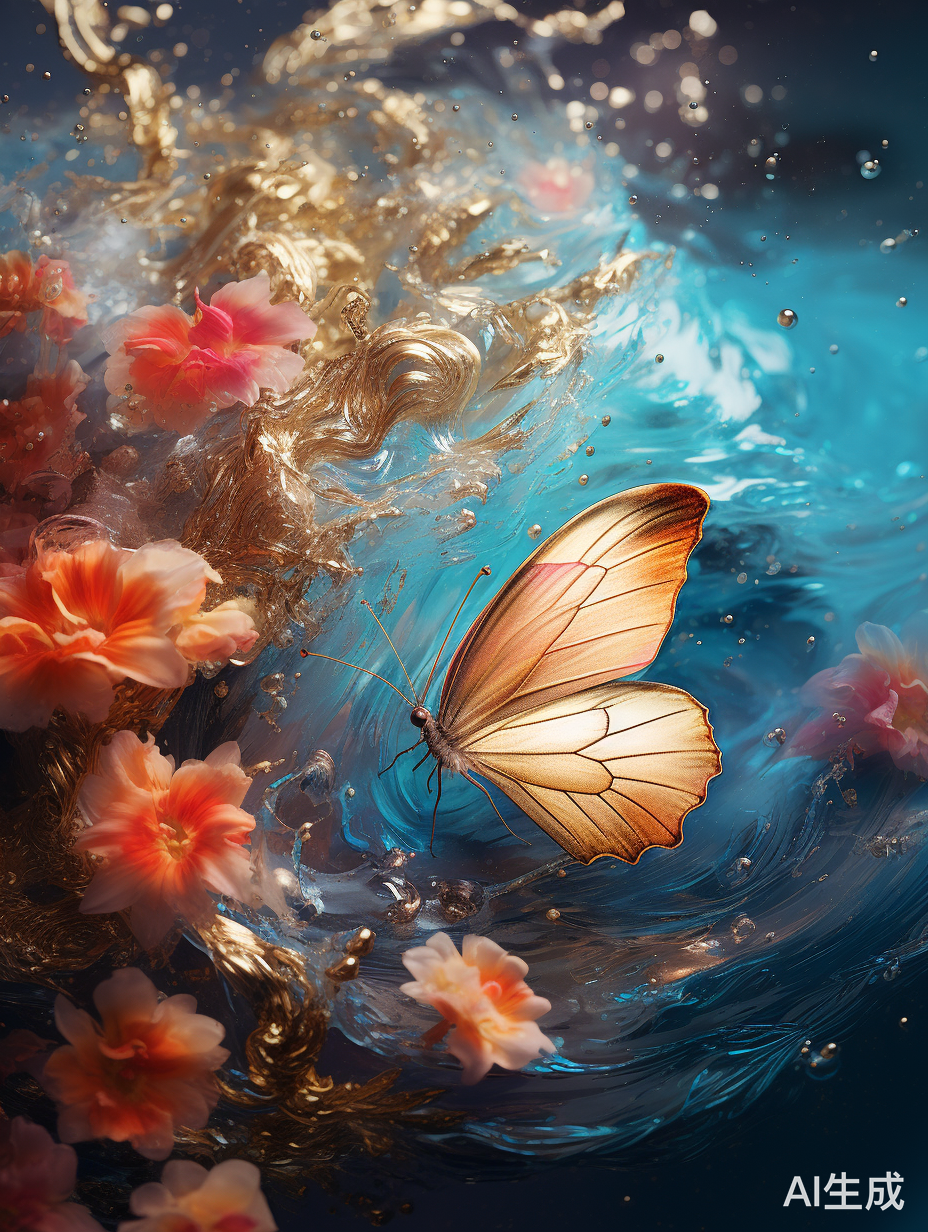 梦幻金粉水波，精美蝴蝶，色彩缤纷的世界