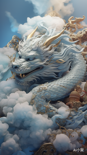 Chinese Dragon in Light Navyblue and Gold Style