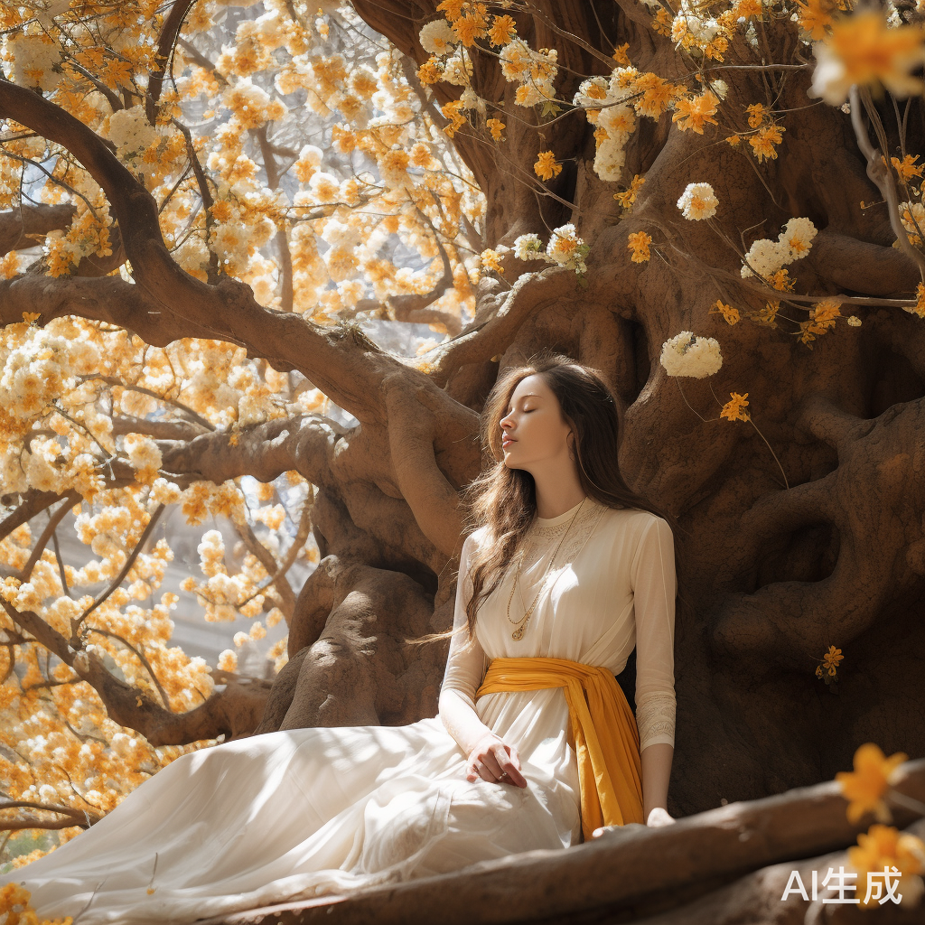 傣族寺庙旁冥想的长发女子