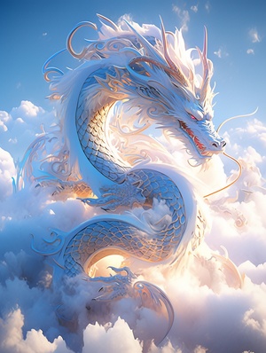 Chinese Dragon in Light Navyblue and Gold Style