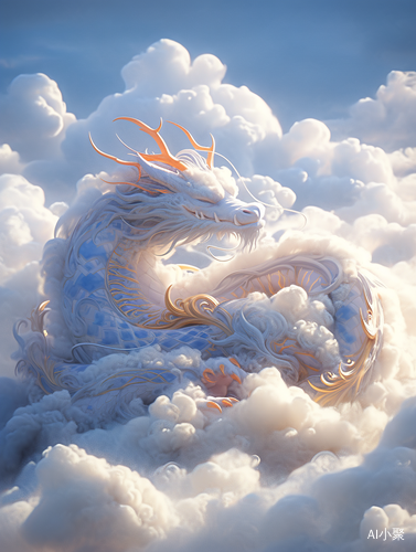 Chinese Dragon in Light Navyblue and Gold Style