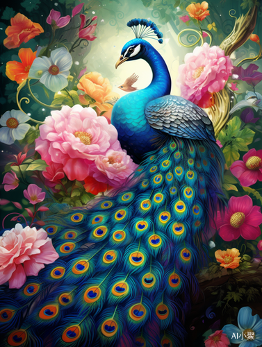 Peacock Online among Flowers: Beauty Comparison