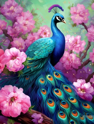 Peacock Online among Flowers: Beauty Comparison