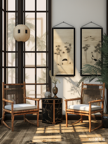 Minimalist and Elegant Living Room with Oriental Aesthetics