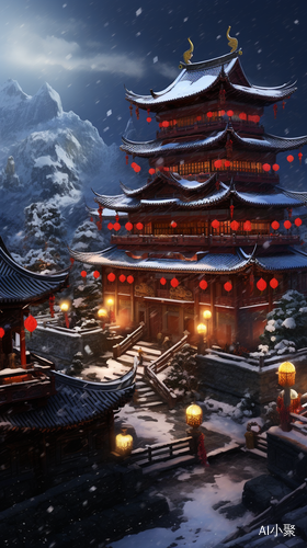 Snow-Covered Chinese Palace: A Serene Winter Wonderland