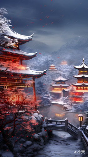 Snow-Covered Chinese Palace: A Serene Winter Wonderland