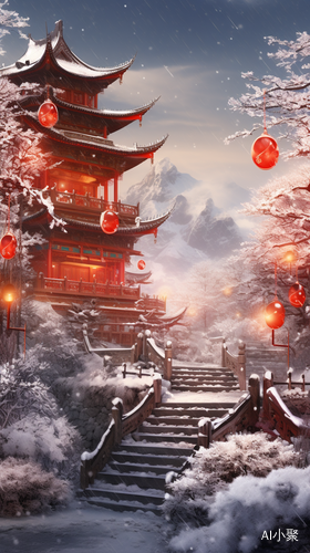 Snow-Covered Chinese Palace: A Serene Winter Wonderland