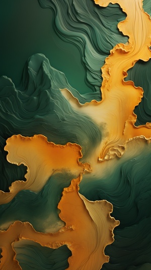 Gold and Green Mountain: A 3D Illustration in the Style of Fluid Photography