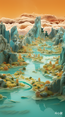 Gold and Green Mountain: A 3D Illustration in the Style of Fluid Photography