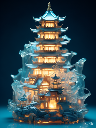 Delicate Fantasy Asian Pagoda with Layered Translucency