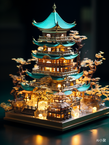 Delicate Fantasy Asian Pagoda with Layered Translucency