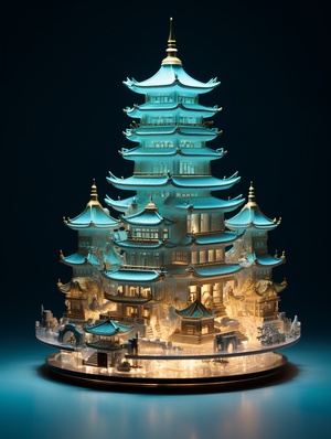 Delicate Fantasy Asian Pagoda with Layered Translucency