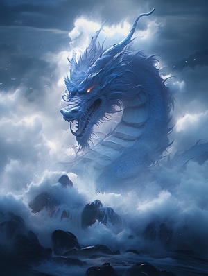 Cinematic Chinese Ancient   Mythological Style with a Blue Orient Dragon