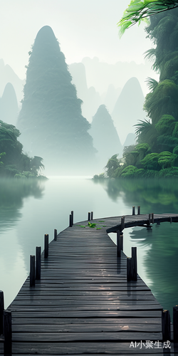 Misty Landscape: Bamboo Rafting in Guilin