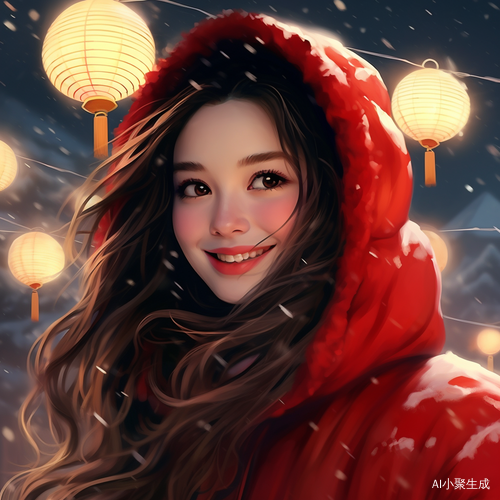 新年头像：明媚笑容、红色衣服、雪景灯笼