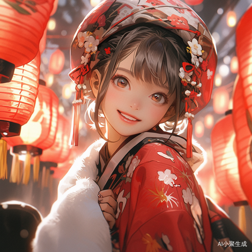新年头像：明媚笑容，红色衣服，好运有福