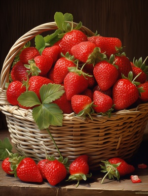 strawberries in a basket, in the style of photo-realistic hyperbole, 32k uhd, oshare kei, orderly arrangements, wimmelbilder, pretty, felinecore