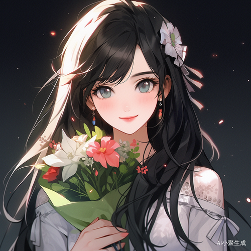 可爱女生手捧鲜花的头像