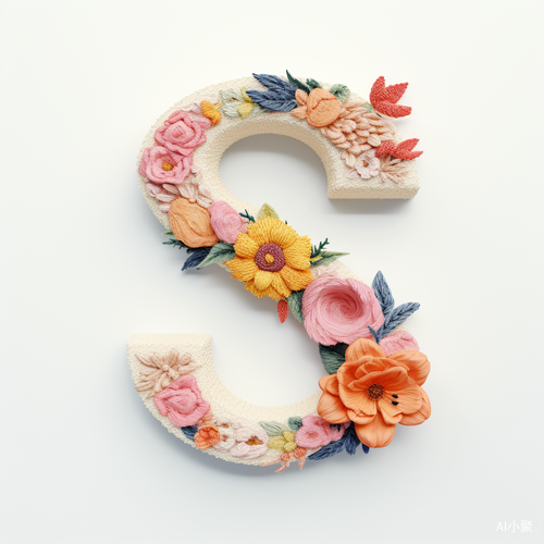 Handwritten Alphabet Letter S with Knitted Yarn and Peony Flower on White Background