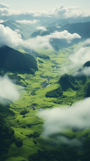 Mesmerizing Aerial Photography of Large Clouds over Grassy Valleys