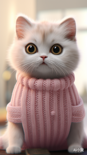 Super Realistic 3D Rendering of Cute Kitten in Pink Sweater