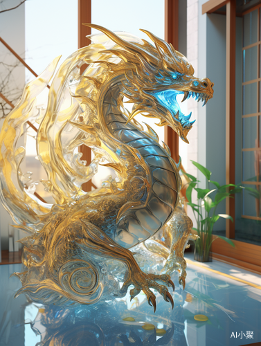 Extreme Panoramic View of Cyberpunk House with Glittering Golden Dragon