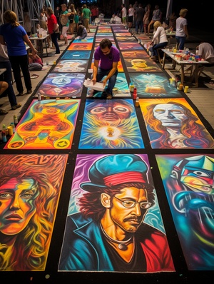 ccn art competition 2015 europe's top chalk artist photo, in the style of candid shots of famous figures, light red and dark azure, magewave, light yellow and dark black, beautiful, avocadopunk, depicts real life all of which have high-definition picture quality.super wide angle and all kinds of details, sparkling and crystal clear.8kv4ar 9:19